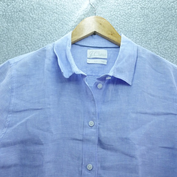 J. Crew Mens 10 Slim Fit Long Sleeve Button Down Linen Shirt Blue Preppy Summer - Picture 1 of 5